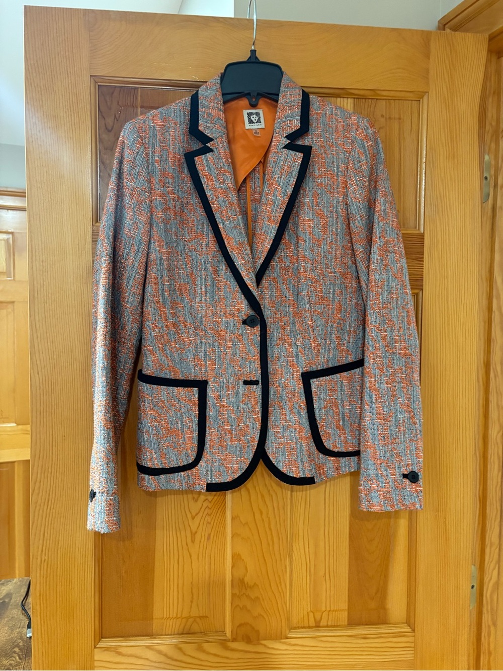 Anne Klein Orange and Gray Tweed Blazer with Black Trim